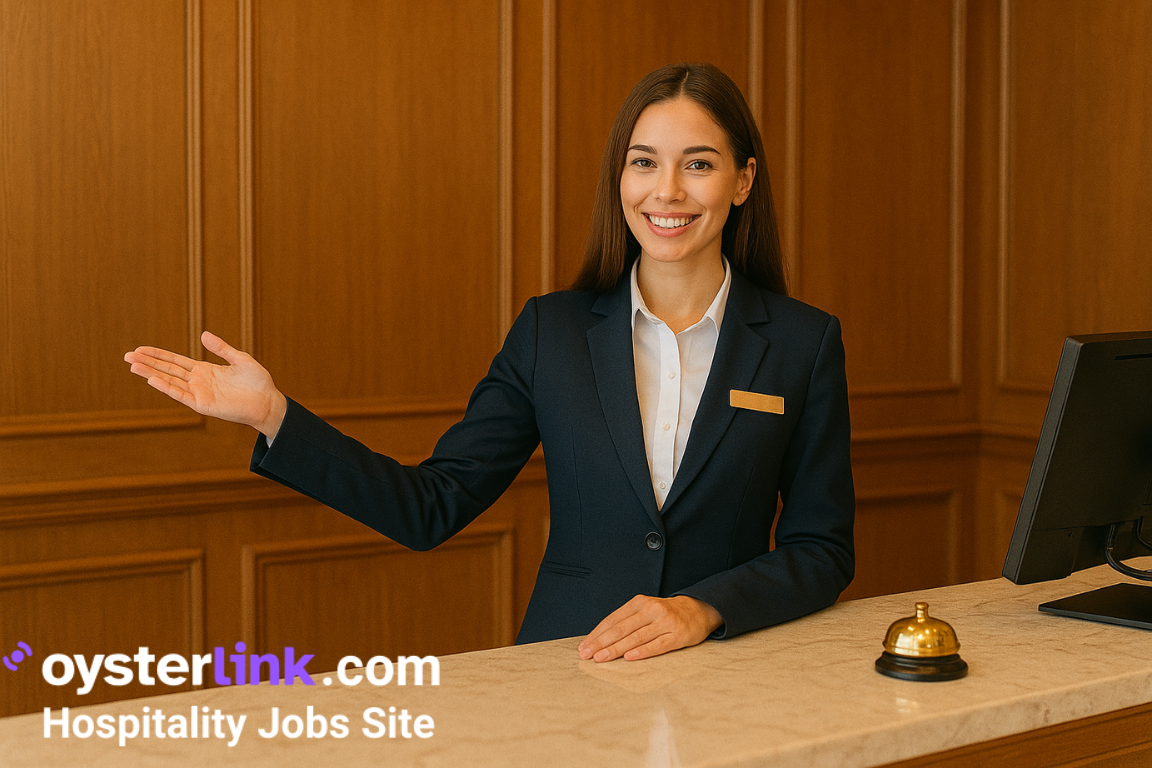 young receptionist greeting guests